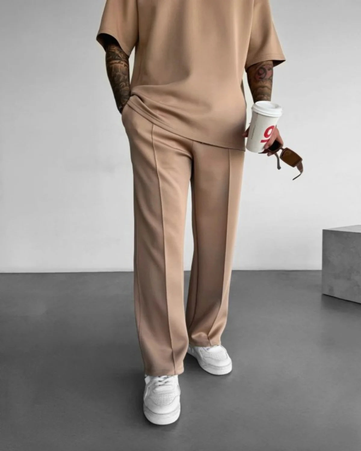 2025 Spring and summer men's new four seasons loose straight tube sports casual pants comfortable suit pants drawstring waistban