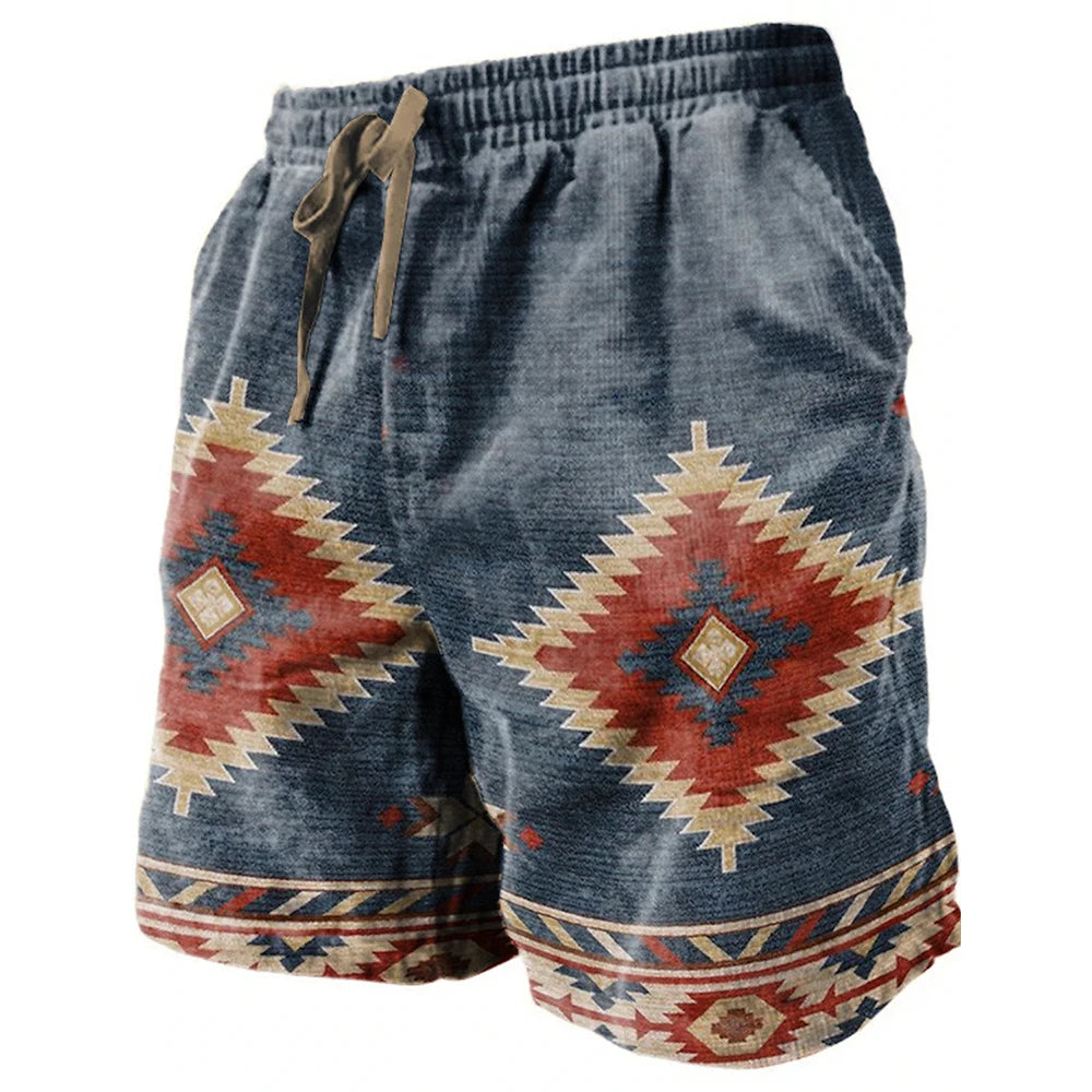 Ethnic Style 3D Print Beach Shorts Men's Vintage Casual Board Shorts Male Swimming Trunks Kids Short Pants Man Swimsuit Clothing