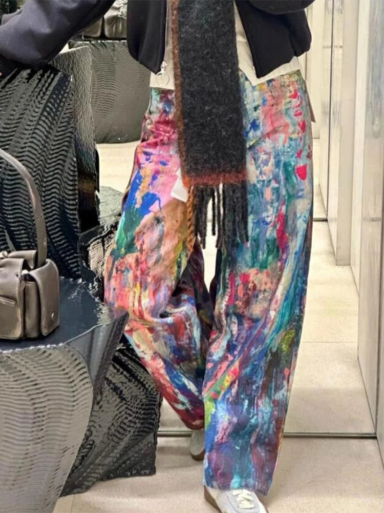Y2K Fashion Men's Colorful Printing Denim Pants Spring Autumn New Casual Loose Straight Jeans Men Hip Hop Baggy Jean Trousers