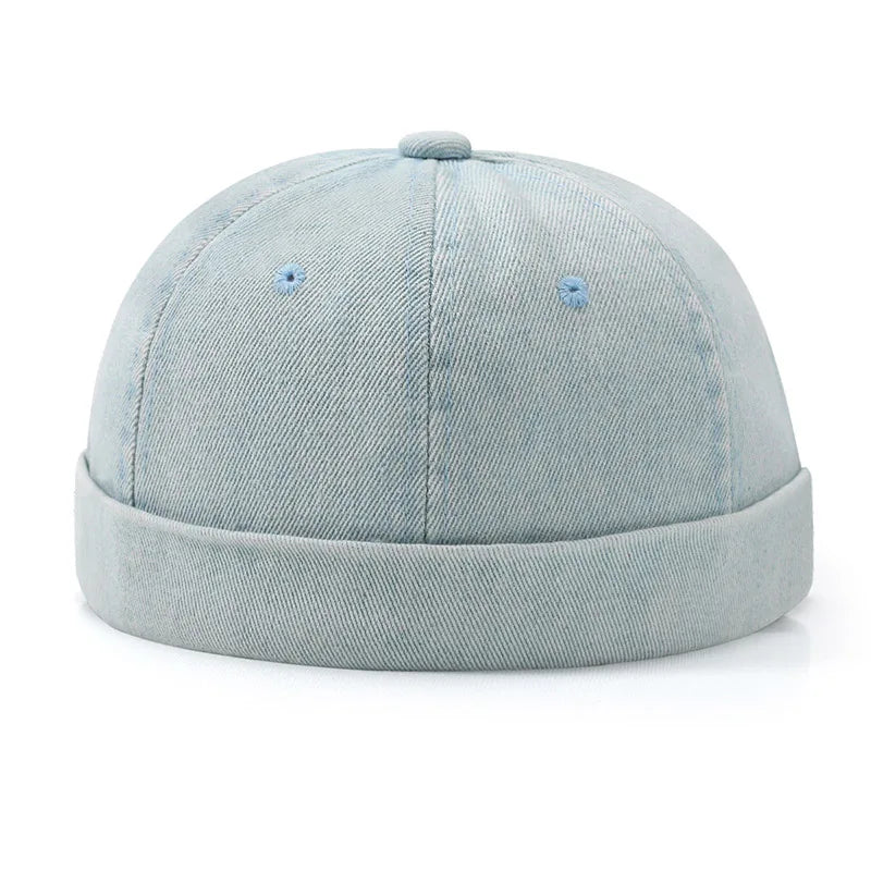 Hip Hop Blue Denim Washed Cotton Landlord Hat Docker Cap Rolled Edge Brimless Sailor Hat Solid Adjustable Beanie Hats Streetwear