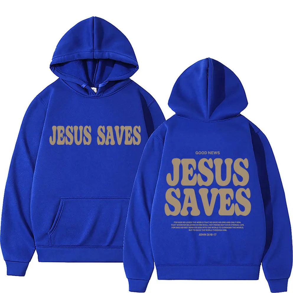 Aesthetic Jesus Saves Hoodies Christian Apparel Print Oversized Sweatshirts Men Women Vintage Fashion Autumn/Winter Warm Hoodie