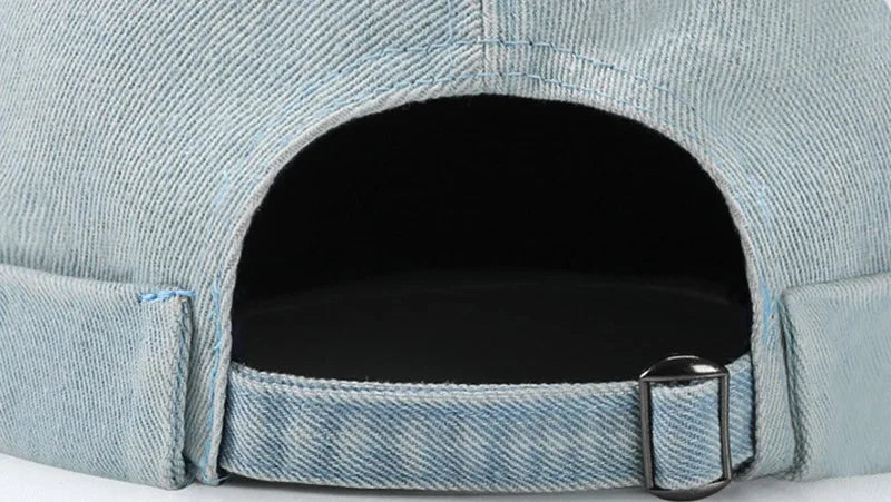 Hip Hop Blue Denim Washed Cotton Landlord Hat Docker Cap Rolled Edge Brimless Sailor Hat Solid Adjustable Beanie Hats Streetwear