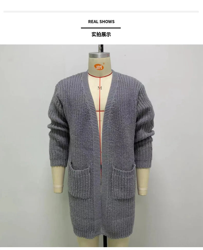 2025 Men's Thick Warm Knitted Cardigan Sweater Long Sleeve Loose Streetwear Knitted Mid Length Coat Jacket Men's Winter Clothing