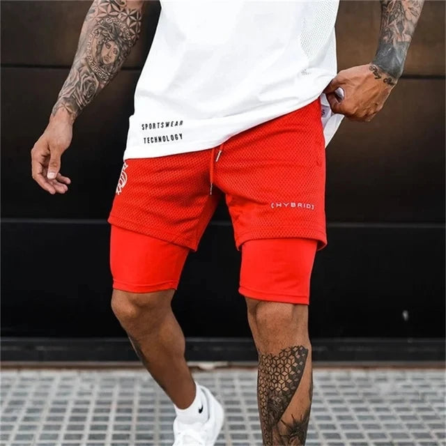 2024 summer mesh Sports Shorts Men Double-deck Jogging Running Shorts Men 2 IN 1 Mens GYM Shorts Fitness Workout Short Pants Man