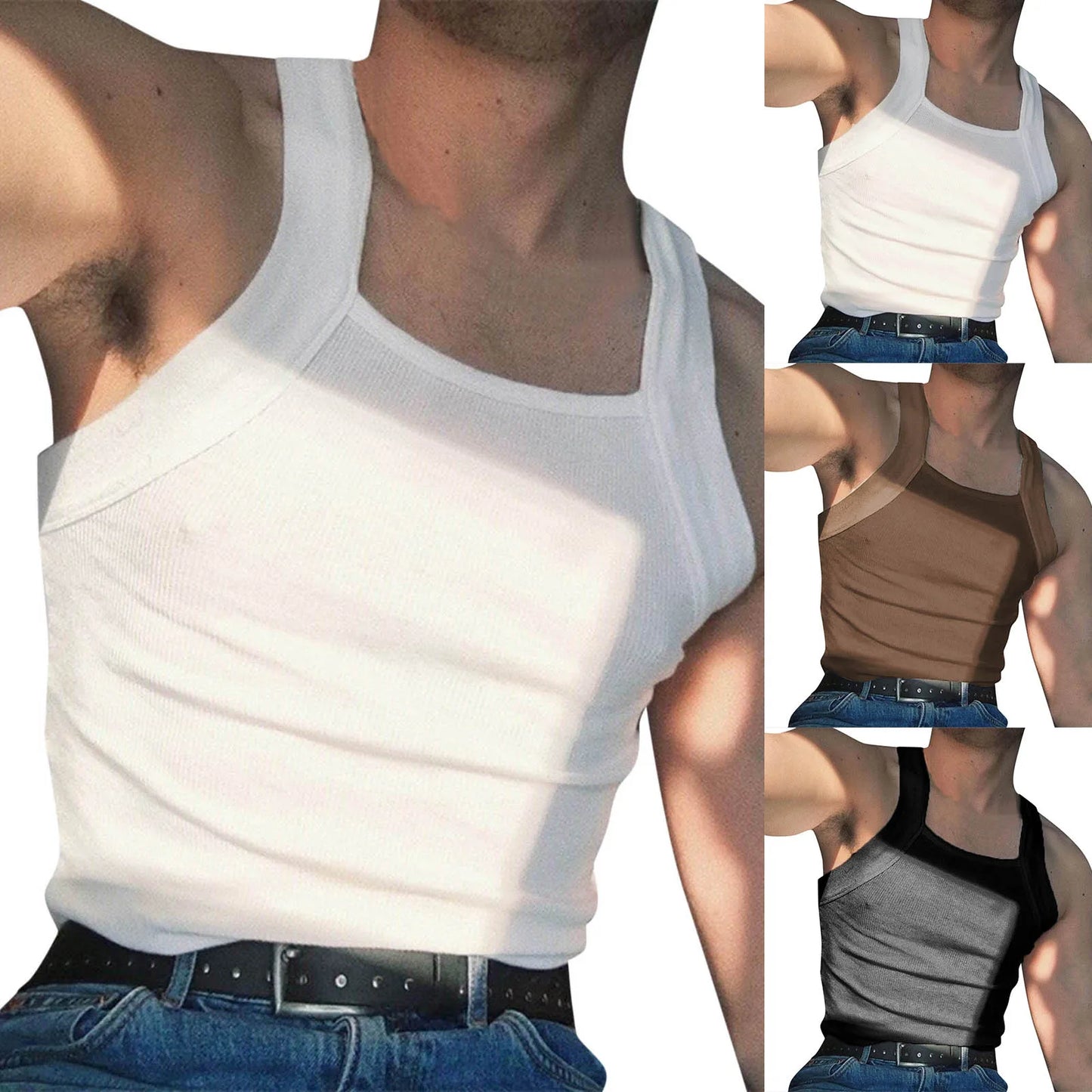 New Fashion Sports Tank Tops Men's Solid Color O-neck Sleeveless T-shirt Skinny Gym Streetwear Casual Vests Party Clothing S-5XL