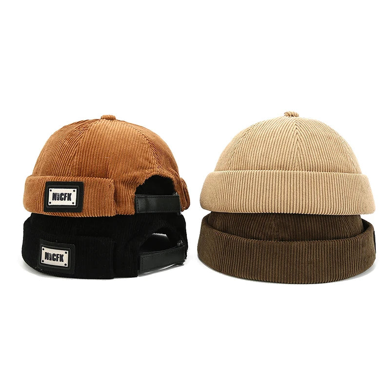 Bocca Letter Corduroy Docker Cap Without Visor Label Design Brimless Caps Warm Winter Autumn Thickening Dome Beanie Hat Vintage
