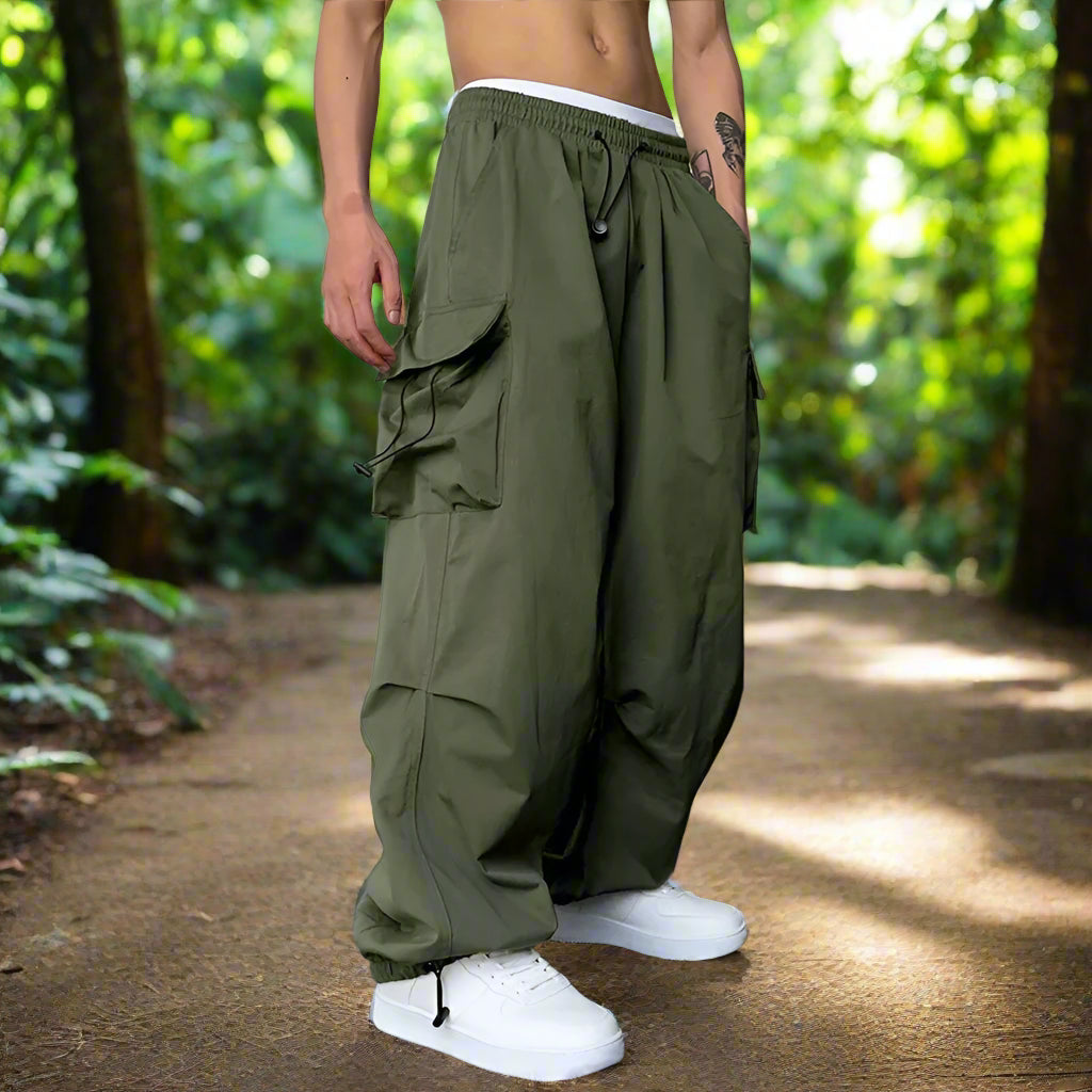 Extra wide leg cargo pants for men