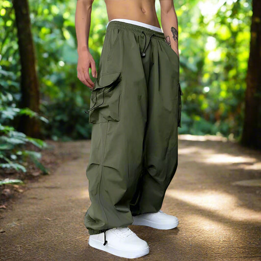 Extra wide leg cargo pants for men