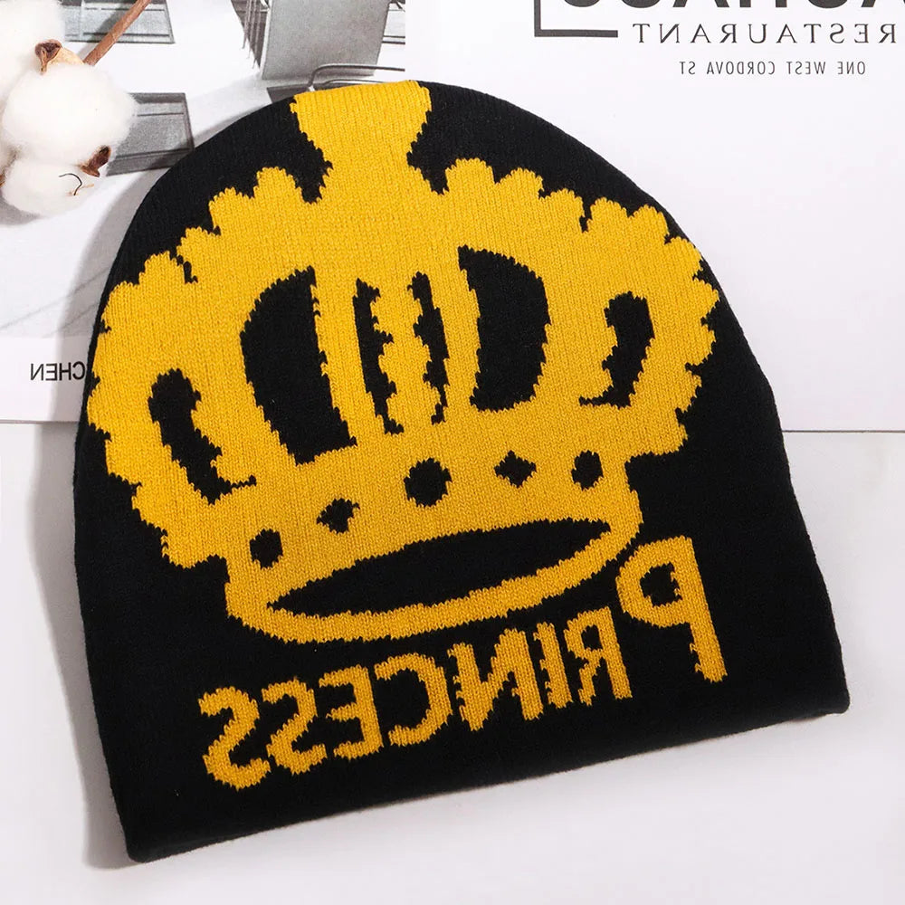 Women's Caps Crown Pattern Knitted Hats For Men Fashion All-match Warm Ear Protection Casual Woolen Hat