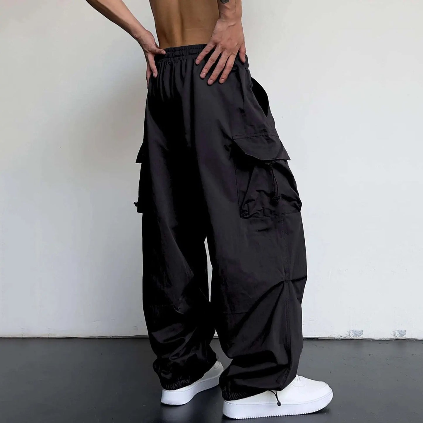 New Style Casual Pants Men's Multi Pocket Cargo Pants High Street Drawstring Workwear Trousers Men Loose Versatile Wide Leg Pant