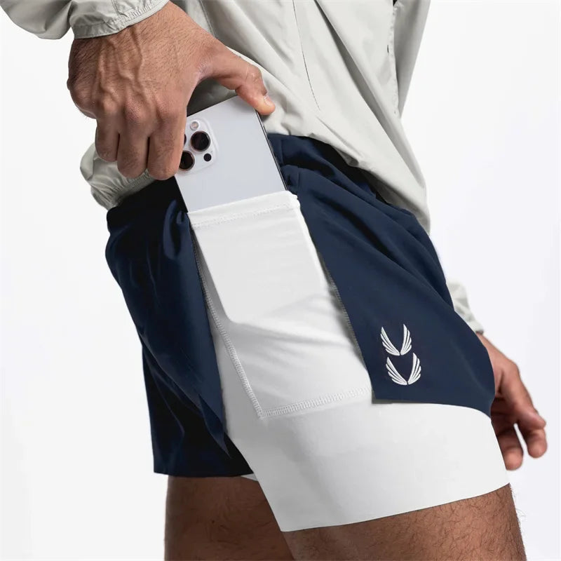 NEW Sports Shorts Men 2 In 1 Double-deck Shorts Summer Fitness sweatpants Jogging Running Shorts Elastic Woven casual shorts men