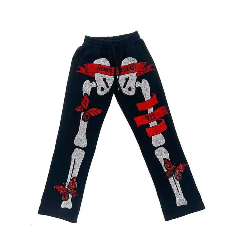 Fashion trend Punk Skull Rhinestones Sweatpants Men Women Y2K Goth Streetwear Joggers Pant Vintage Casual Loose Sporting Clothes