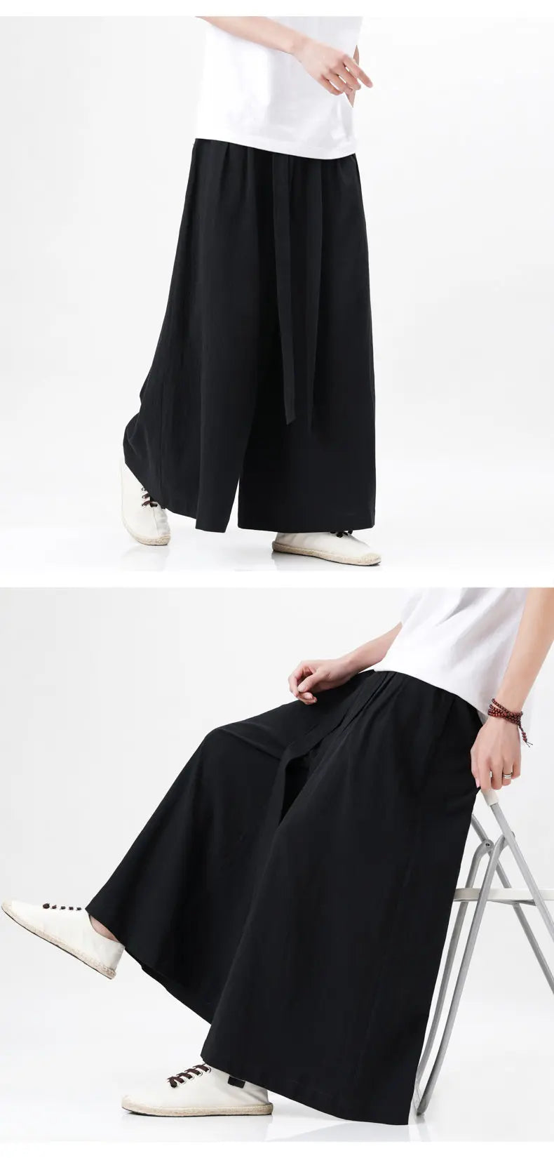 Spring Men Chinese Style Cotton Linen Harajuku Pants Men Kung Fu Kimono Trousers Male Street Wushu Wide Leg Pants Bottom