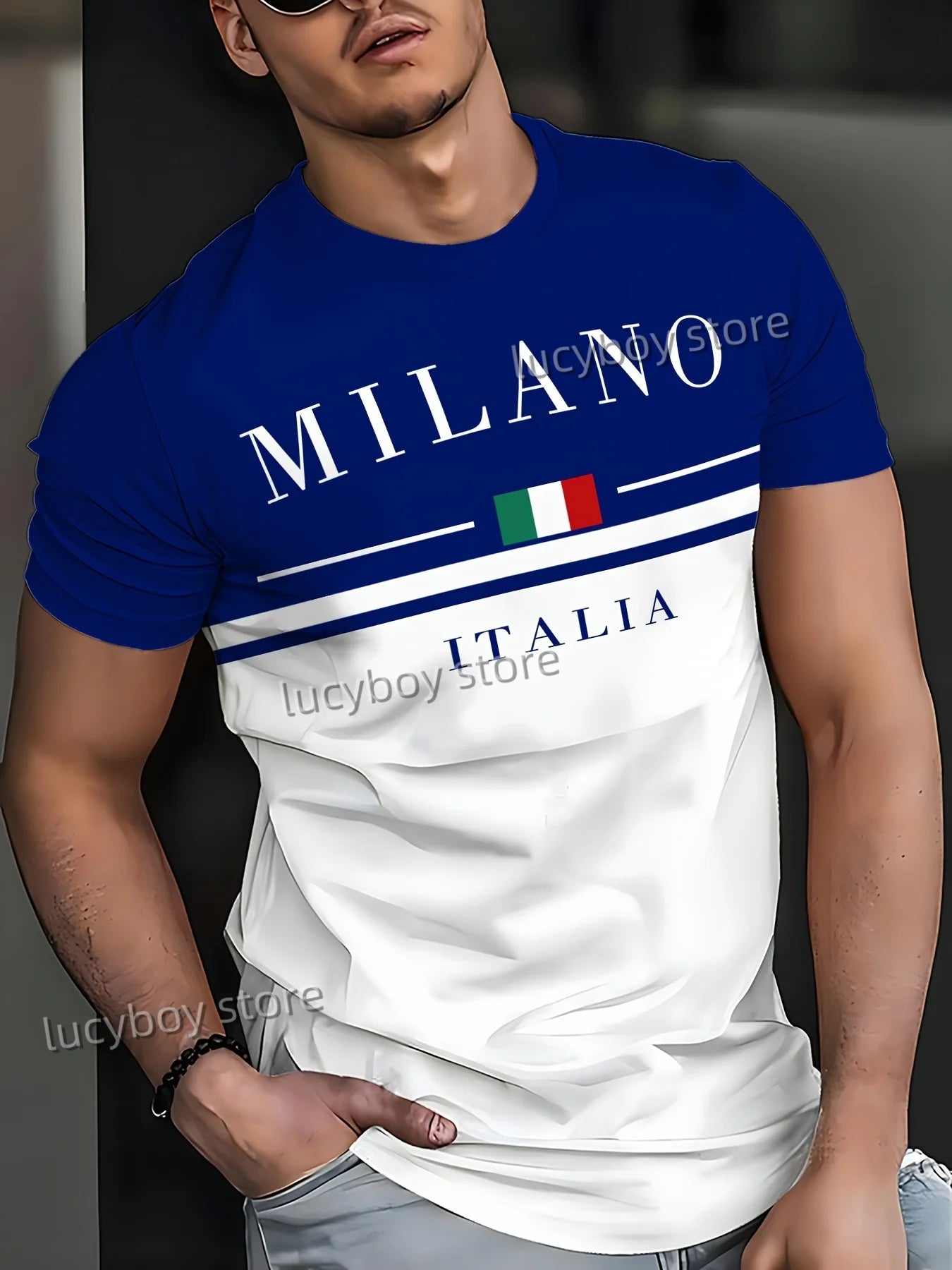 Men MILANO ITALIA Print American Style T-Shirt Man Short Sleeve Round Neck sport Tee Vintage Basketball T-shirt Men Clothes
