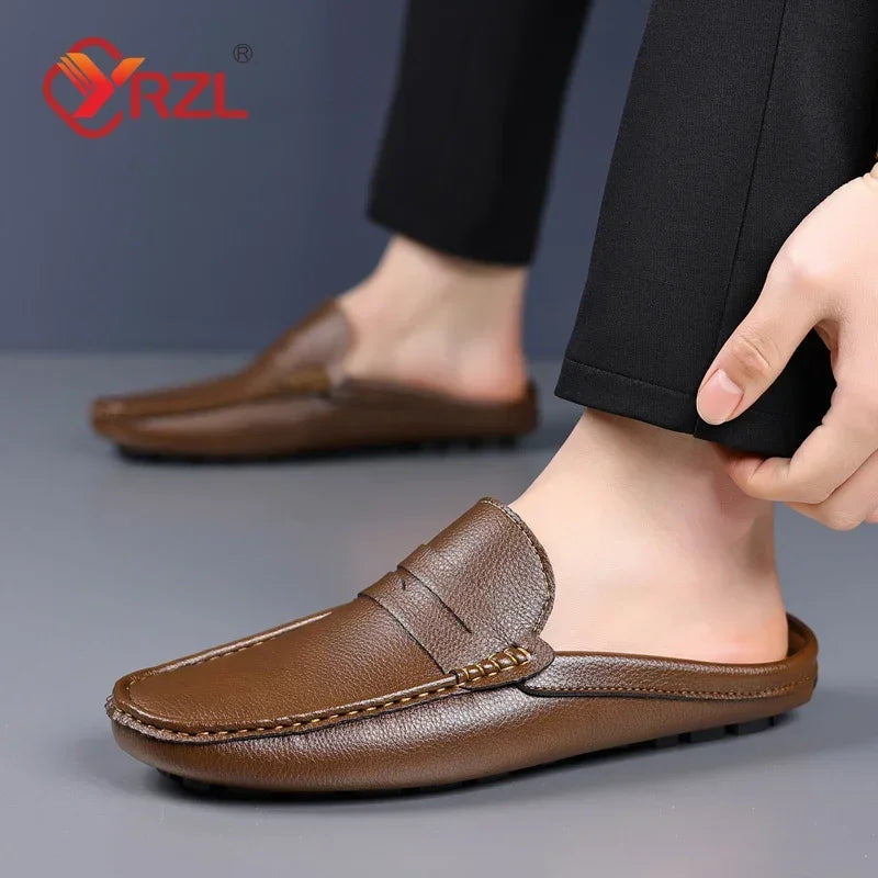 YRZL Loafers Men Handmade Summer Slip on Half Shoes for Men Non Slip Slippers Casual Comfortable Breathable Man Sandals