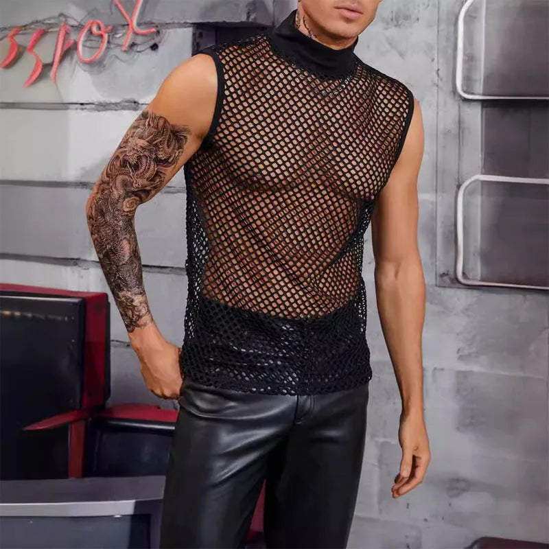 Men's Tank Top Outdoor Sports Black Cutout Vest Top Men's Sheer Mesh Fitness Sleeveless Vest Men Summer Mesh Vest Men's Clothing