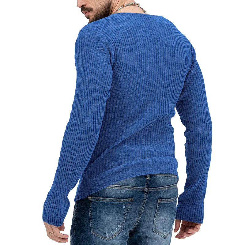 Autumn Winter Men's V-neck Casual Fashion Sweaters Male Long Sleeve Solid Color All-match Knitting Pullovers Gentmen Jumpers Top