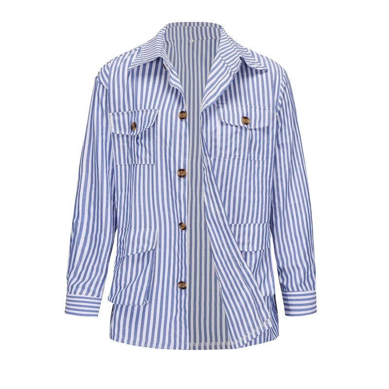 Men's Light Luxury Long Sleeve Striped Belted Shirts Casual Streetwear Button-down Pocket Shirt S-5XL 2025 New Spring Clothing