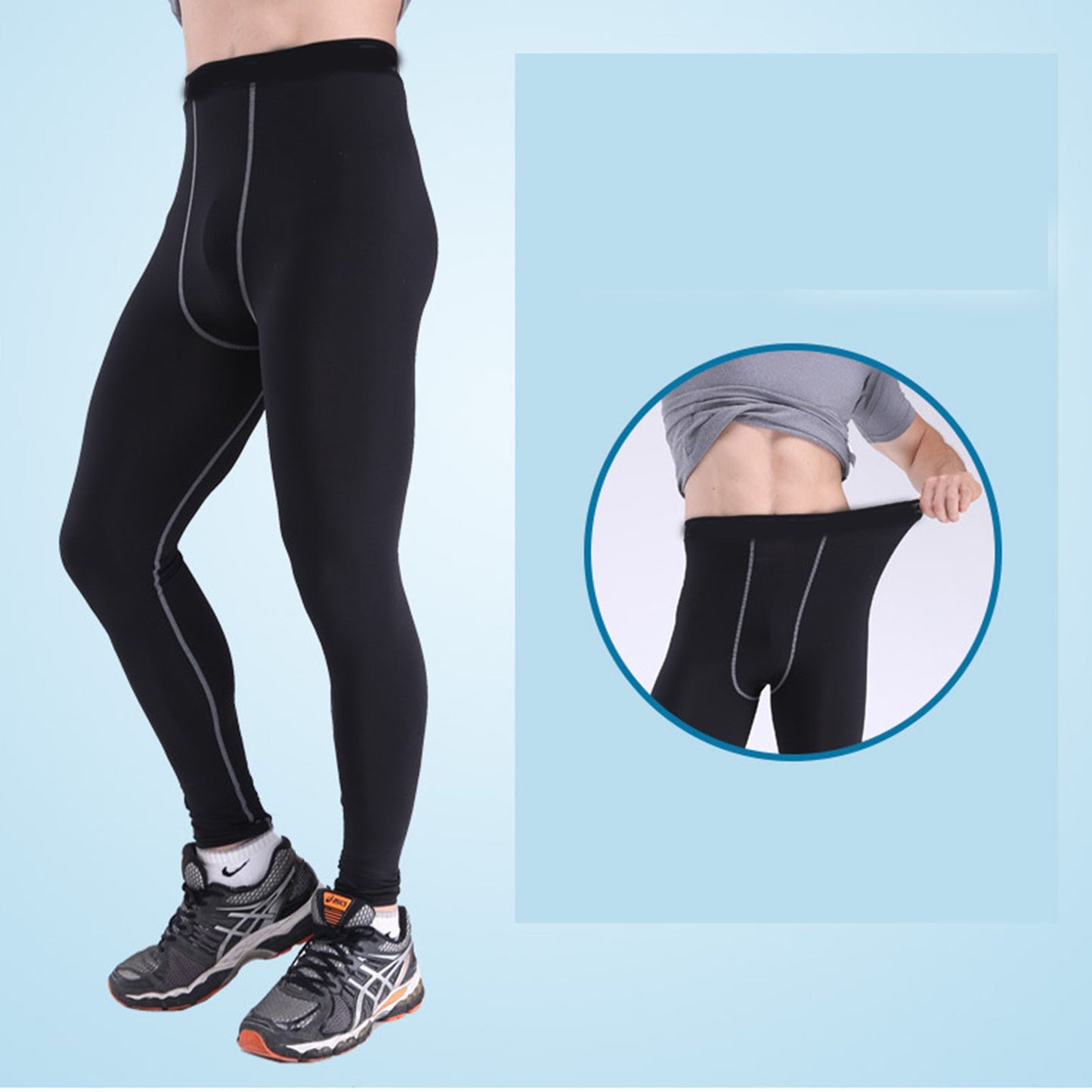 Men's Compression Pants Elastic Men Workout Leggings Fast Drying Athletic Workout Running Tights Grey Line XXL