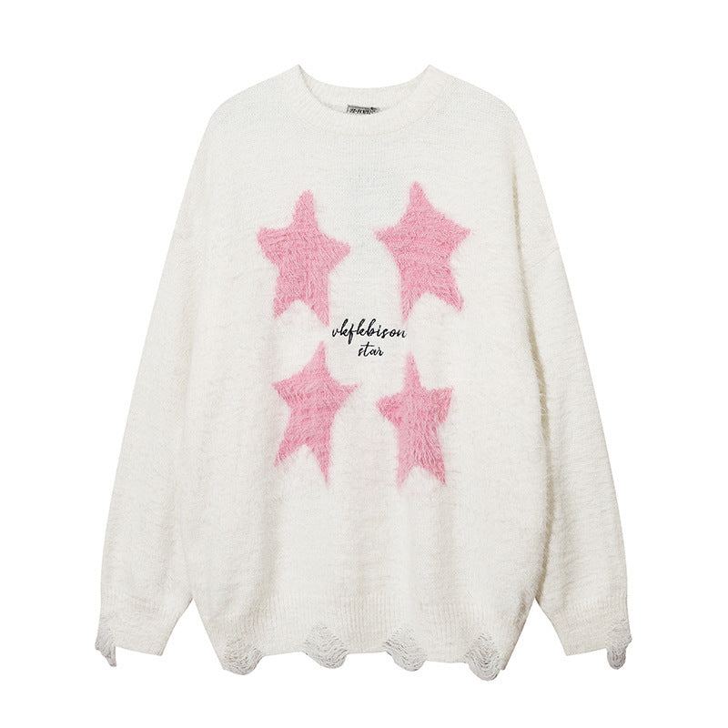 Five-pointed Star Flocking Jacquard And Fleece Lining Sweater Men