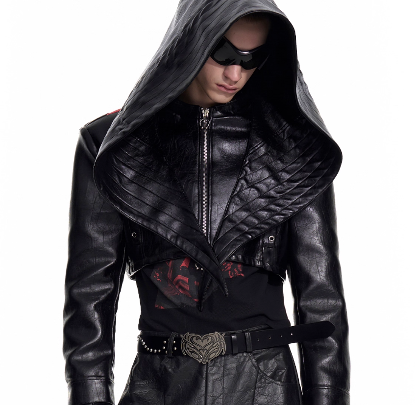 Leather Jacket Coat Men's Autumn Red Stitching Short Leather Jacket