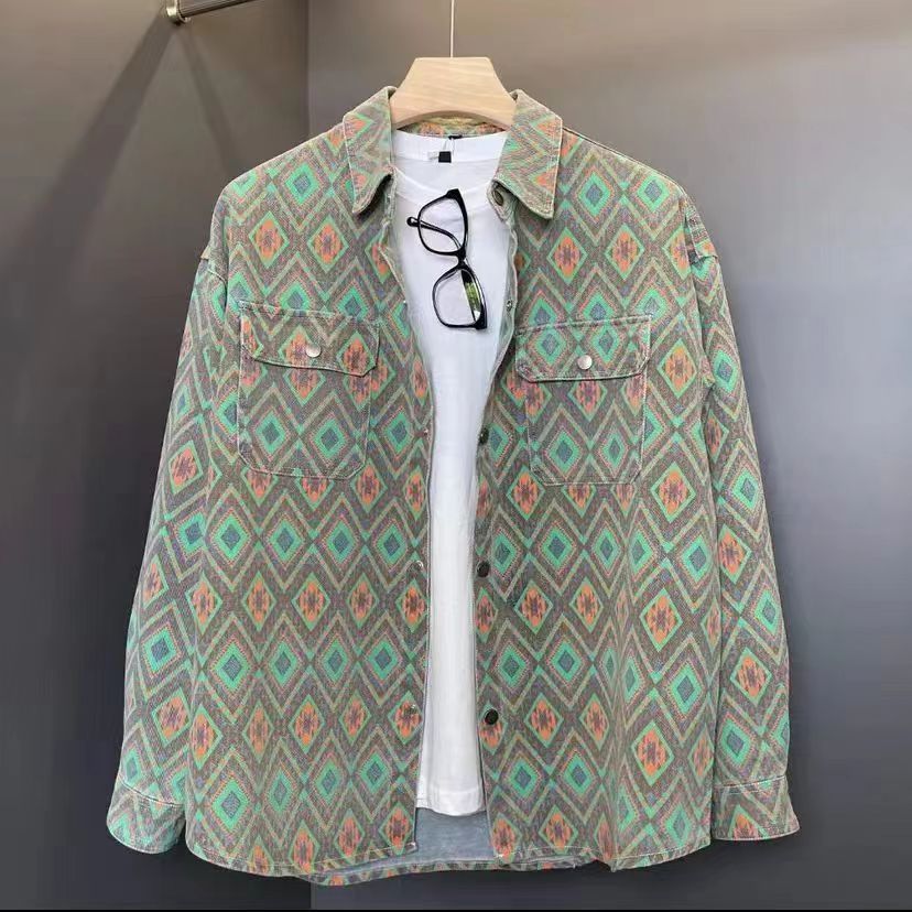 Cashew Nut Flower Thin Denim Jacket Versatile Shirt Men