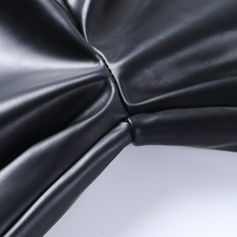 Black Printed High-waisted Abdomen-hip Wide-leg Leather Pants