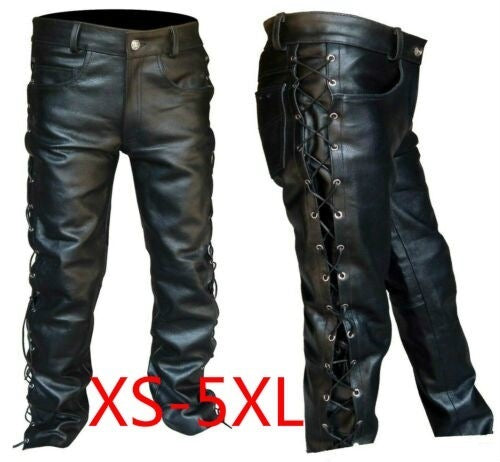 Solid Color PU Strap Casual Leather Pants