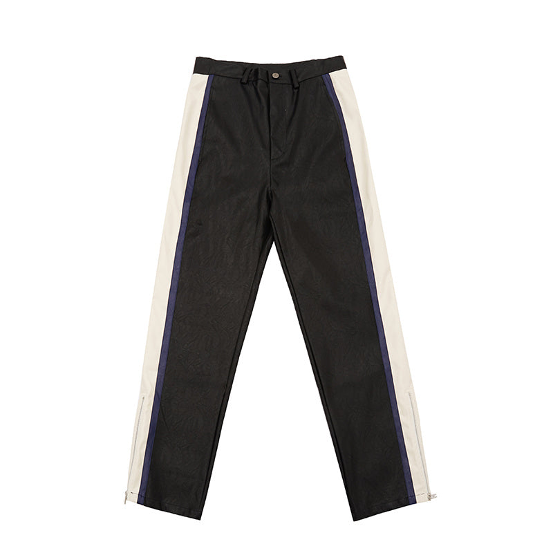 Men's Striped Leather Pants Loose And Straight