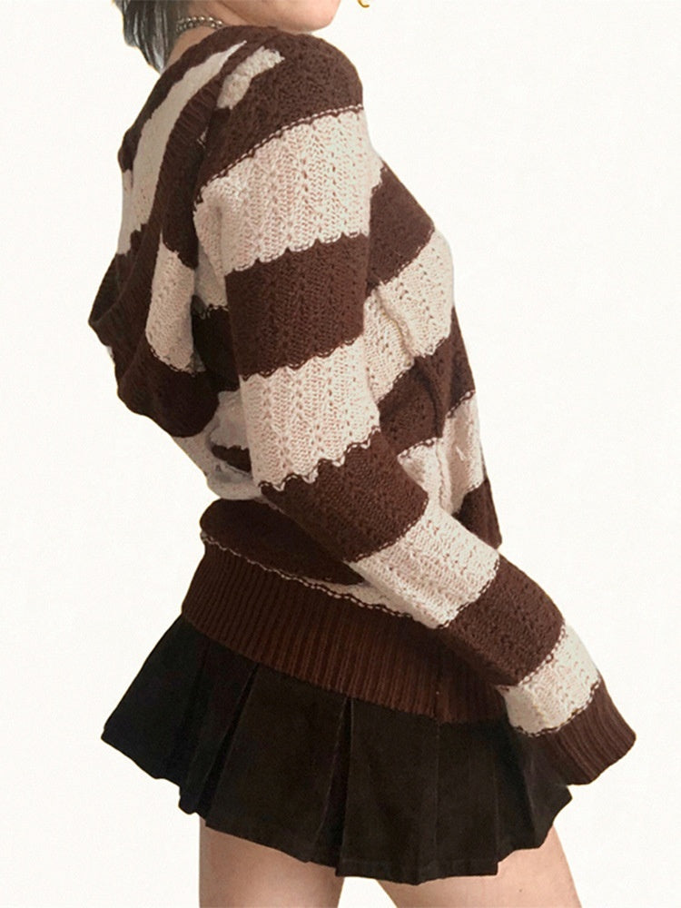 Rapcopter Prepply Kawaii Sweaters Striped Hooded Jumpers Vin