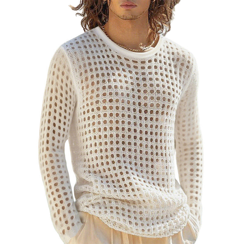 Mens Hollowed-out Mesh Fitness Top For Europe And The USsee-through Mesh Design