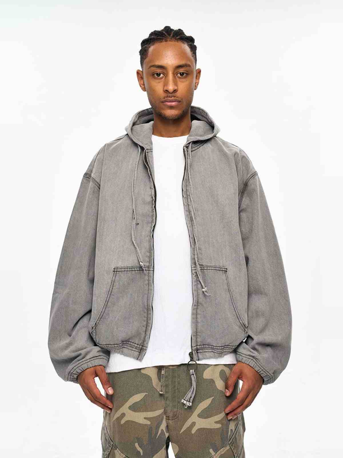 Casual Loose Denim Zipper Coat For Men