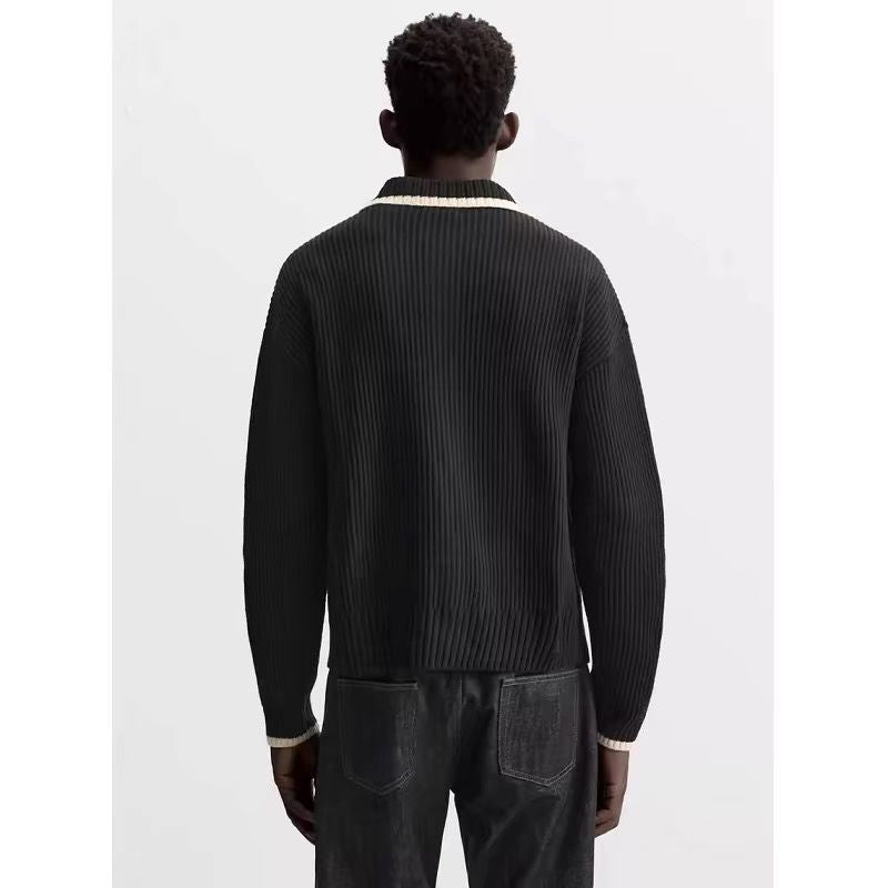 Contrast Color Fashion Zipper Sweater Men's Cardigan Jacket