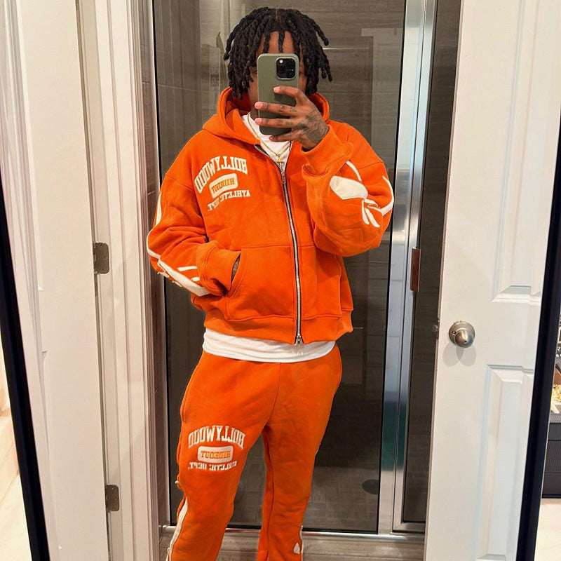 Mens Loose-Fit Printed Sweatshirt And Pants Set