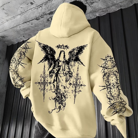 Mens 3D Digital Print Hoodie With Angel Wings Pattern