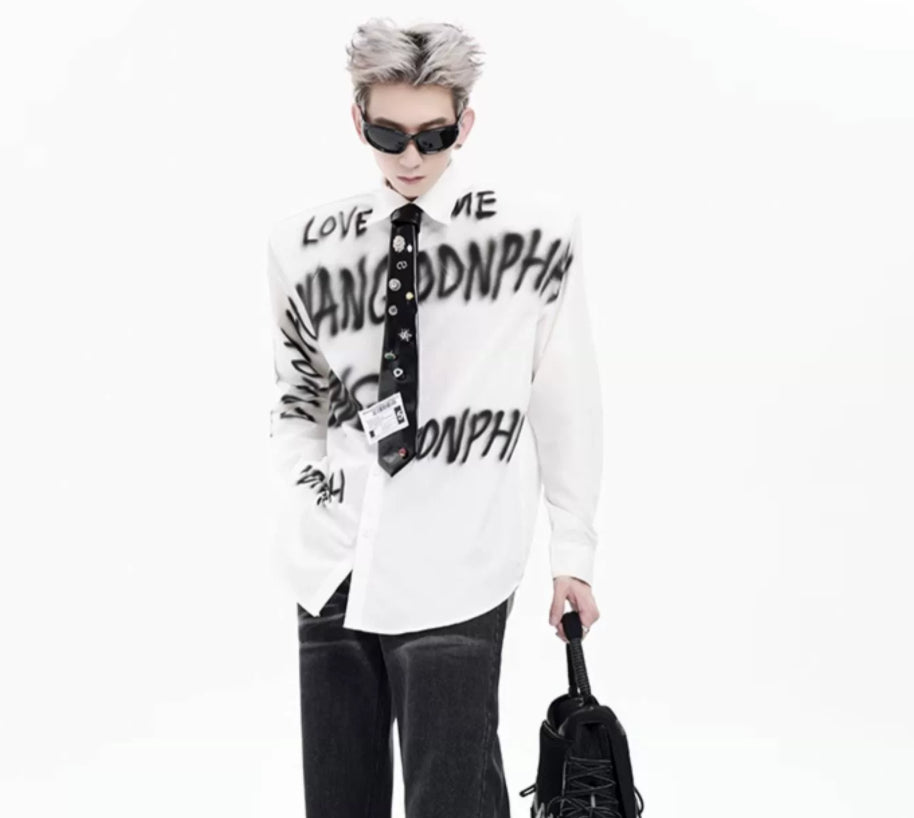 Profile Padded Shoulder White Shirt