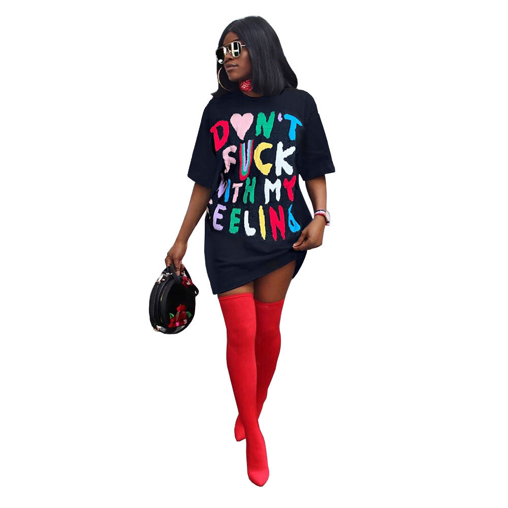 Women's Fashion Multicolor Letter T-Shirt Dress