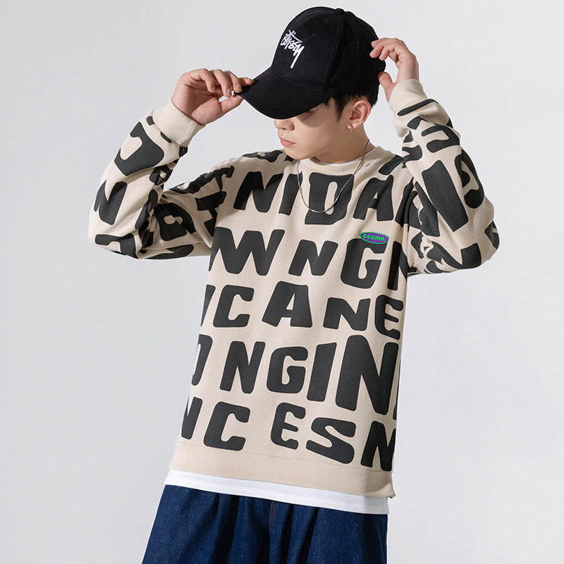 Japanese Men's Autumn And Winter New Round Neck Letter Printing