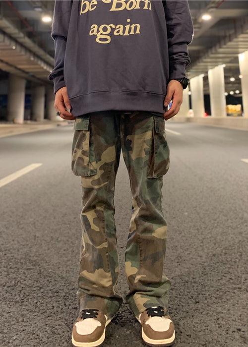 Men's Loose Wide Leg Camo Flare Cargo Pants