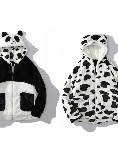 Winter Double-sided Cow Panda Faux Fur Coat On Both Sides