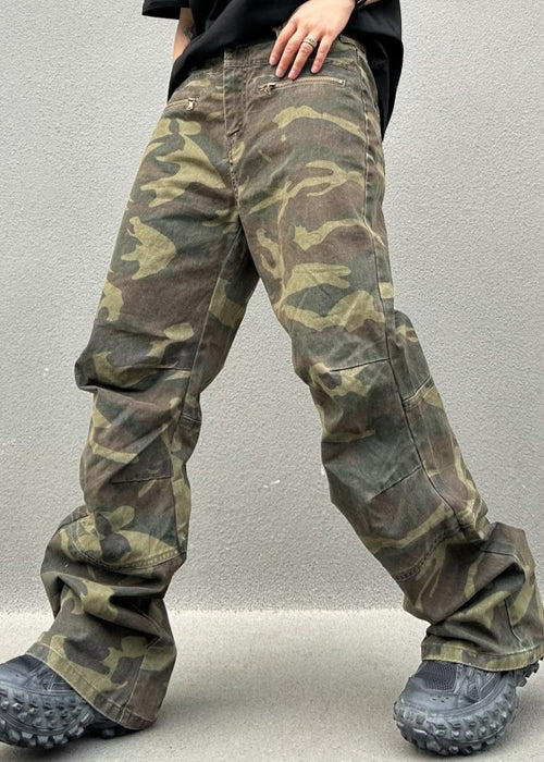 Retro Casual Loose Straight Camouflage Cargo Pants