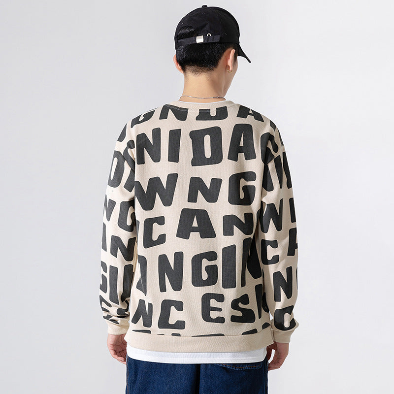 Japanese Men's Autumn And Winter New Round Neck Letter Printing