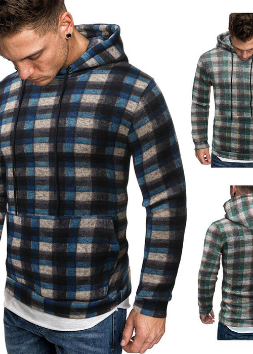 Men Cotton Autumn Hip Hop Plaid Hoodie