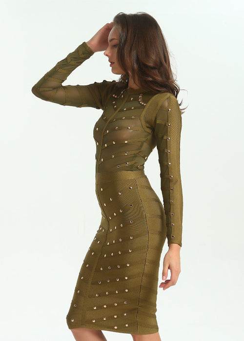 Long-sleeved hot gold dresses