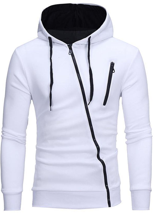 Diagonal Zipper Design Sweater Solid Color Hooded Sweater Men Clothes