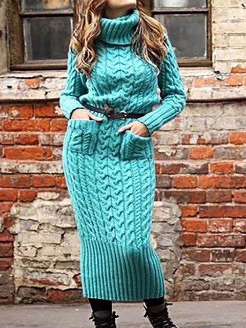 Turtleneck pullover pocket knitted sweater dress