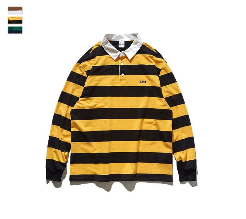 Striped loose lapel long sleeve t-shirt