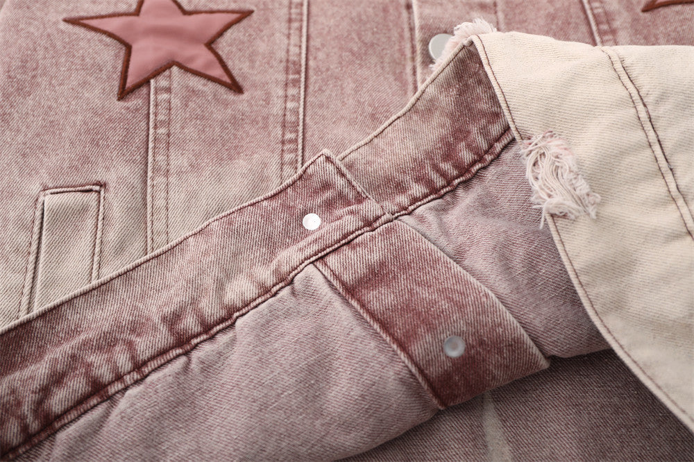 Five-pointed Star Embroidery Denim Jacket Men