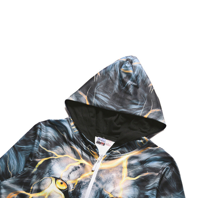 Lightning lion print hooded jacket