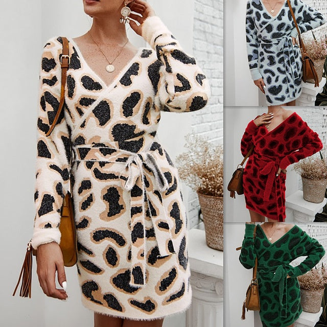 Leopard print dresses with long sleeves